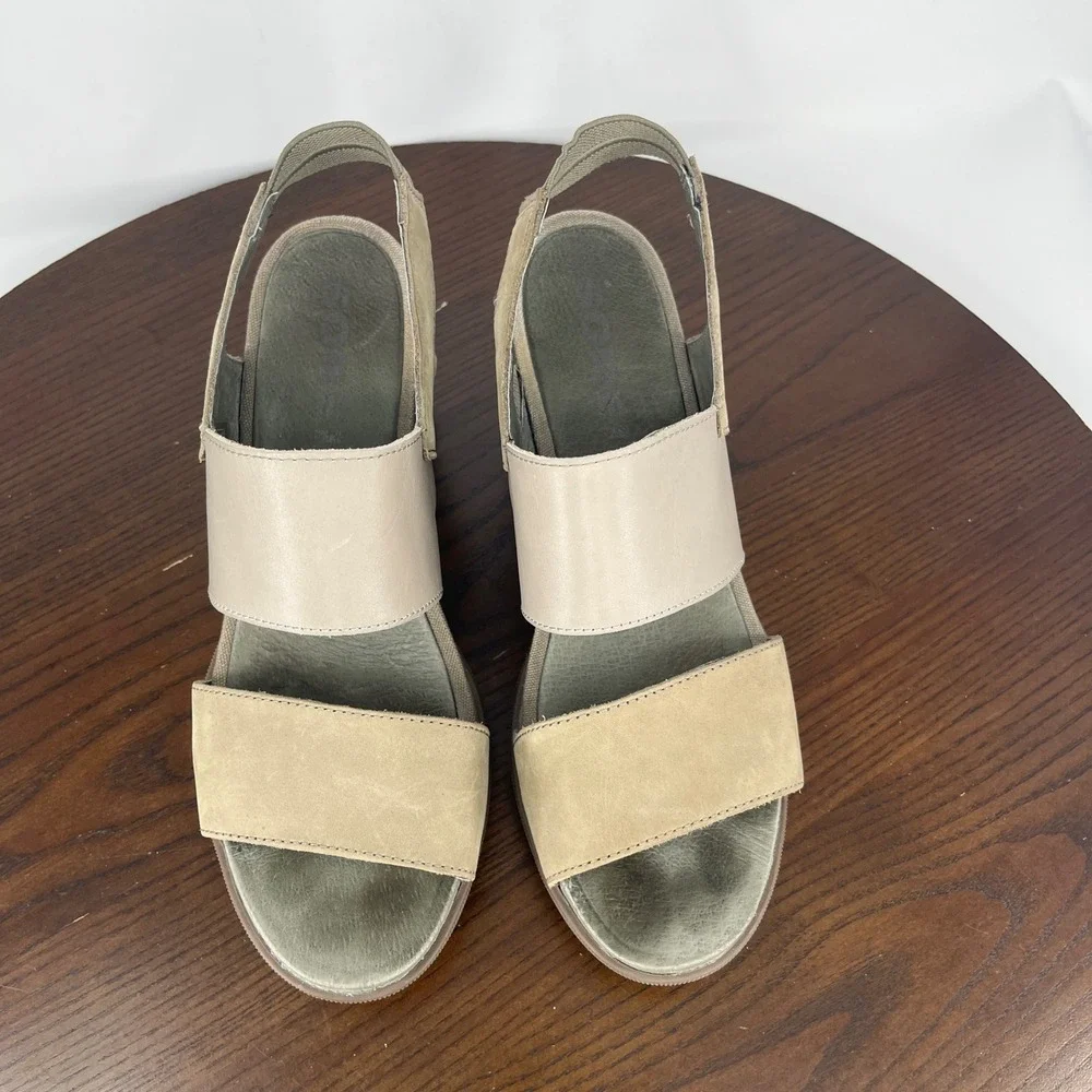 Sorel Joanie II Sandals Women 9 Beige Leather Platform Lug Slingback NL3556-365‎